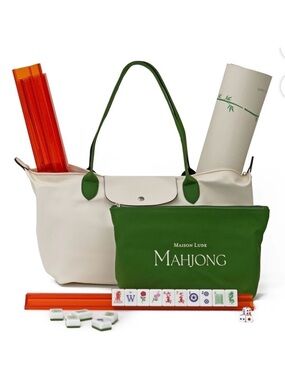 Mahjong Tote Bag in White and Green